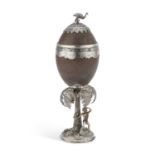 A RARE AUSTRALIAN SILVER-MOUNTED EMU EGG CUP, CIRCA 1870