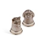 A PAIR OF ELIZABETH II SILVER NOVELTY SALT AND PEPPER POTS