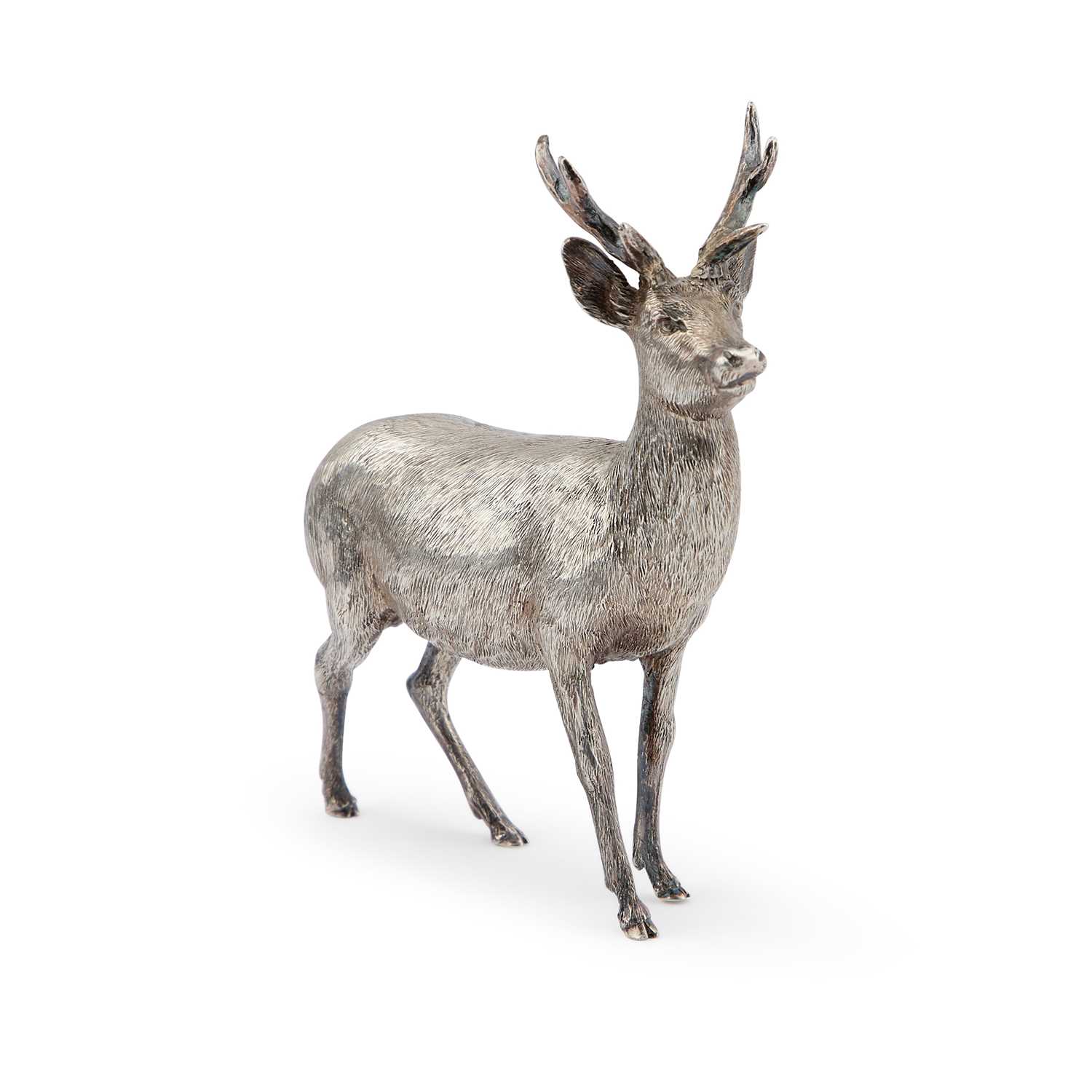 AN ELIZABETH II SILVER MODEL OF A STAG