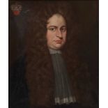 17TH/ 18TH CENTURY ENGLISH SCHOOL PORTRAIT OF A GENTLEMAN, WITH FAMILY CREST