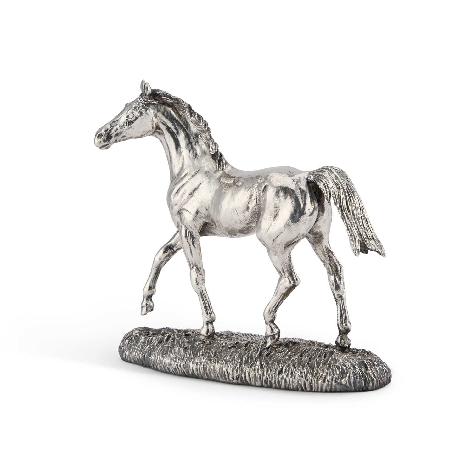 AN ELIZABETH II SILVER MODEL OF A HORSE