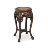 A CHINESE MARBLE-INSET HARDWOOD PLANT STAND, CIRCA 1900