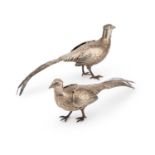 A PAIR OF GERMAN SILVER TABLE MODELS OF PHEASANTS