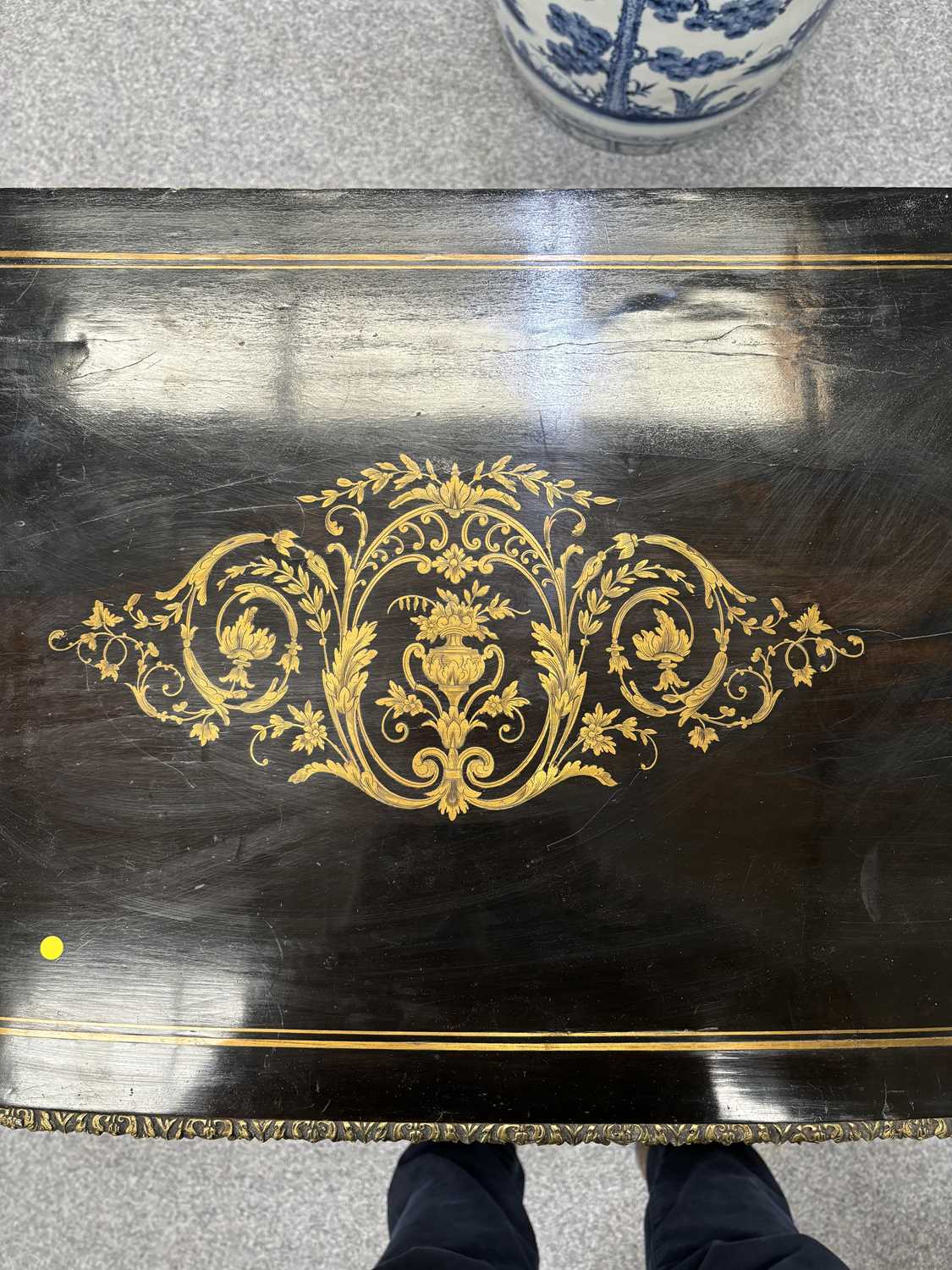 A NAPOLEON III BRASS-INLAID EBONISED LADIES DRESSING TABLE-CUM-GAMES TABLE - Image 9 of 13