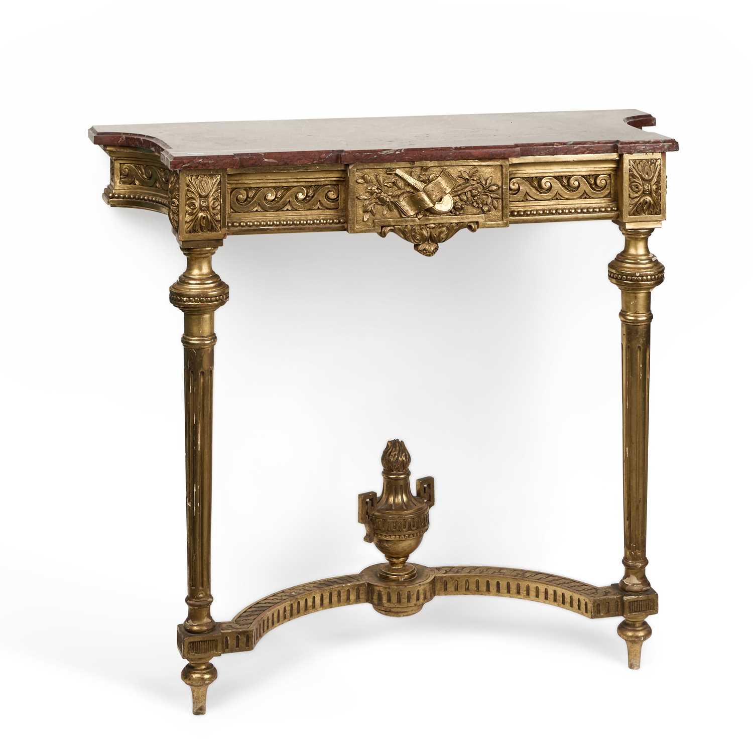 AN EMPIRE STYLE MARBLE-TOPPED GILTWOOD CONSOLE TABLE