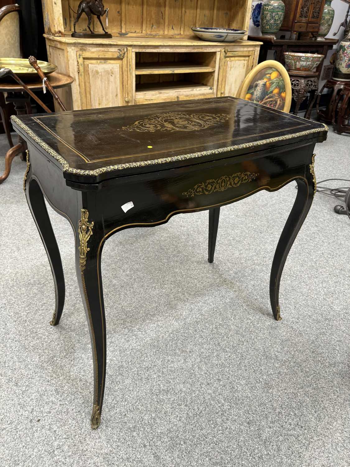 A NAPOLEON III BRASS-INLAID EBONISED LADIES DRESSING TABLE-CUM-GAMES TABLE - Image 5 of 13