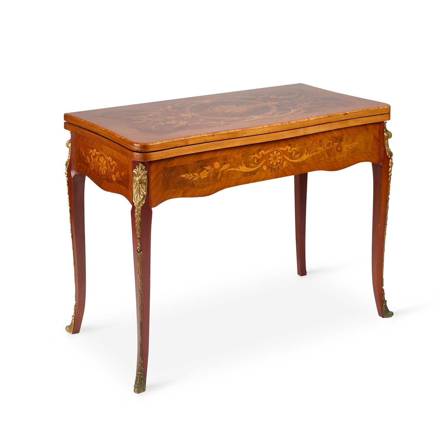 A CONTINENTAL FLORAL MARQUETRY FOLDOVER GAMES TABLE