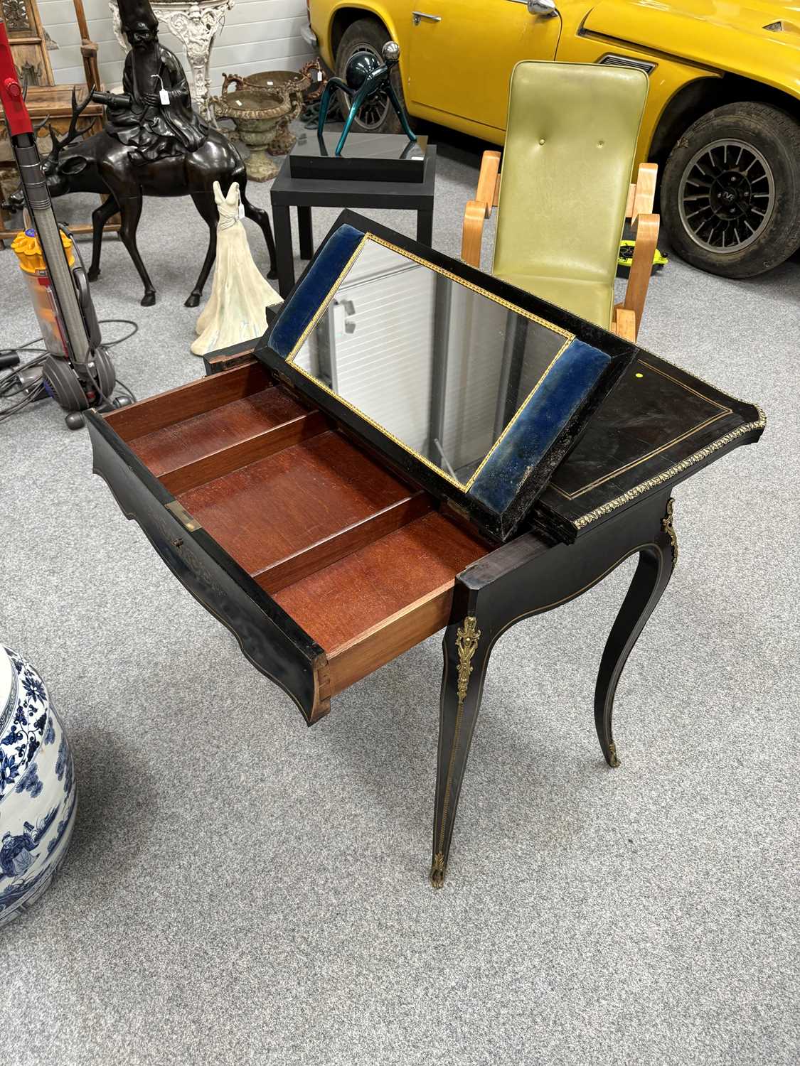 A NAPOLEON III BRASS-INLAID EBONISED LADIES DRESSING TABLE-CUM-GAMES TABLE - Image 12 of 13