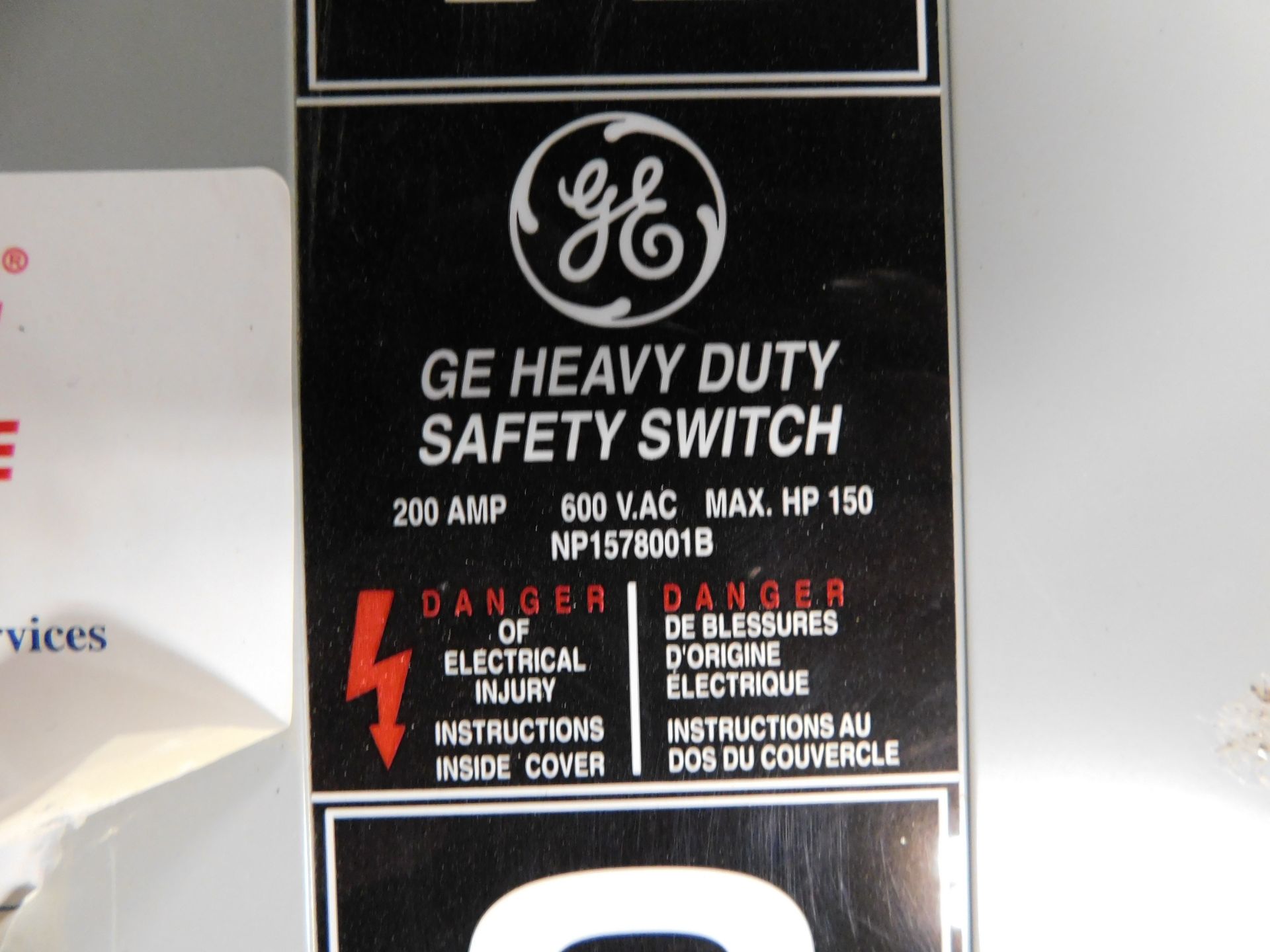 LOT OF (2) GE HEAVY DUTY SAFETY SWITCHES. 200 A. 600 VAC. 150 HP MAX. - Image 3 of 5