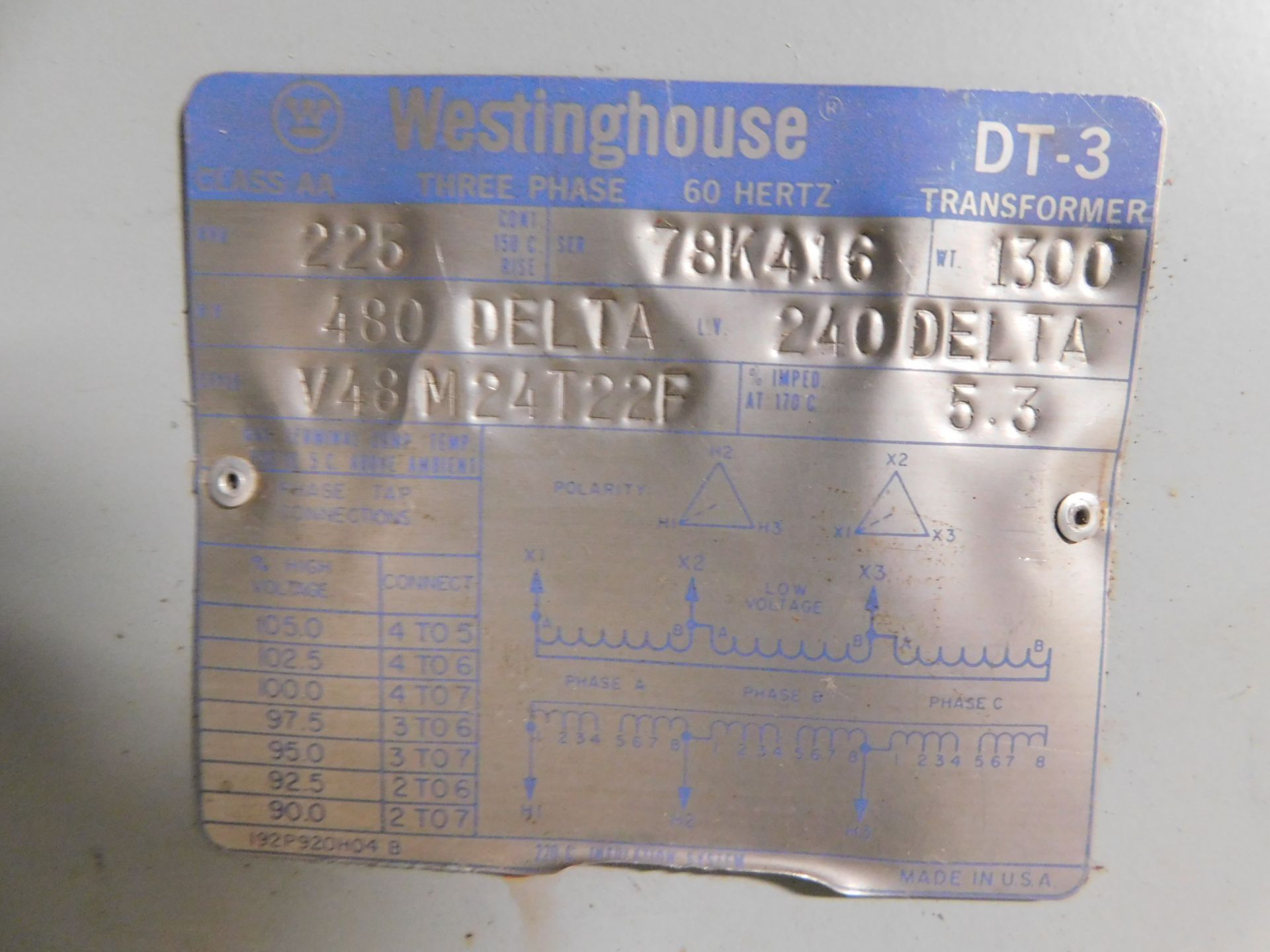 WESTINGHOUSE DT-3 TRANSFORMER. 225 KVA. 480 V. - Image 3 of 3