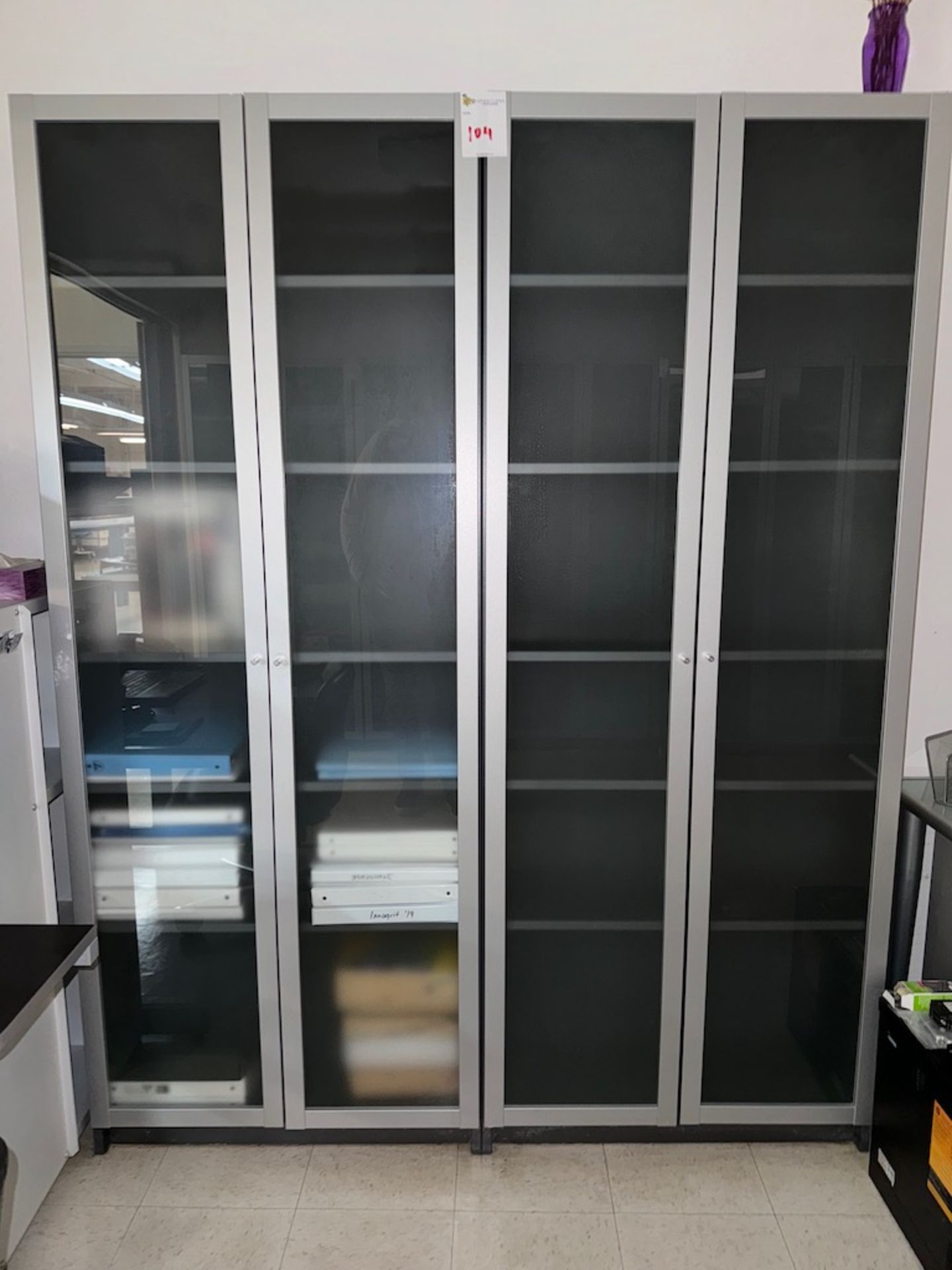 Qty- 2, 2-Door IKEA 5-Shelve Glass Cabinets