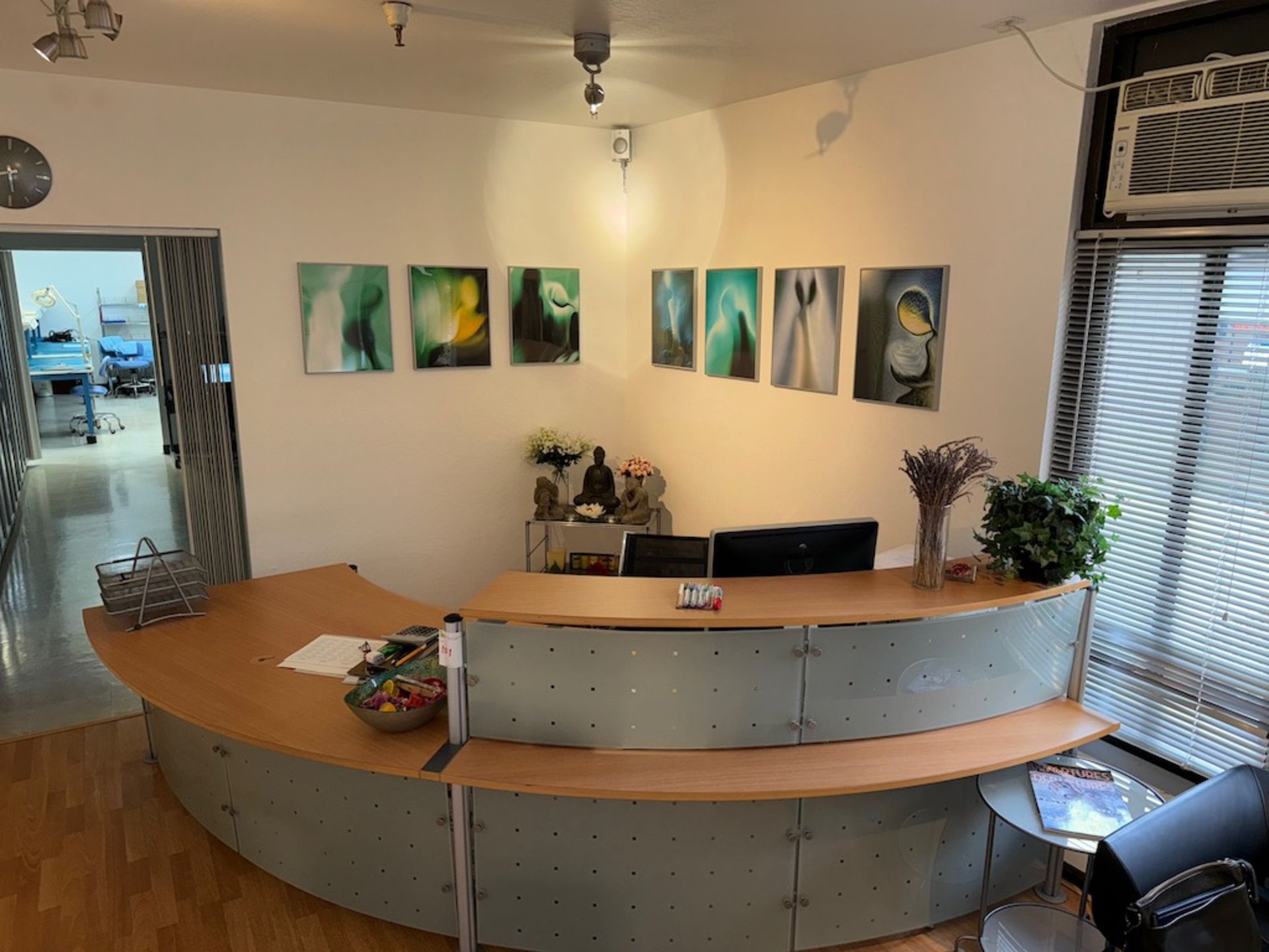 Receptionists Desk with Chairs & Cabinet & 15 Pieces of original poster art works - Image 10 of 10