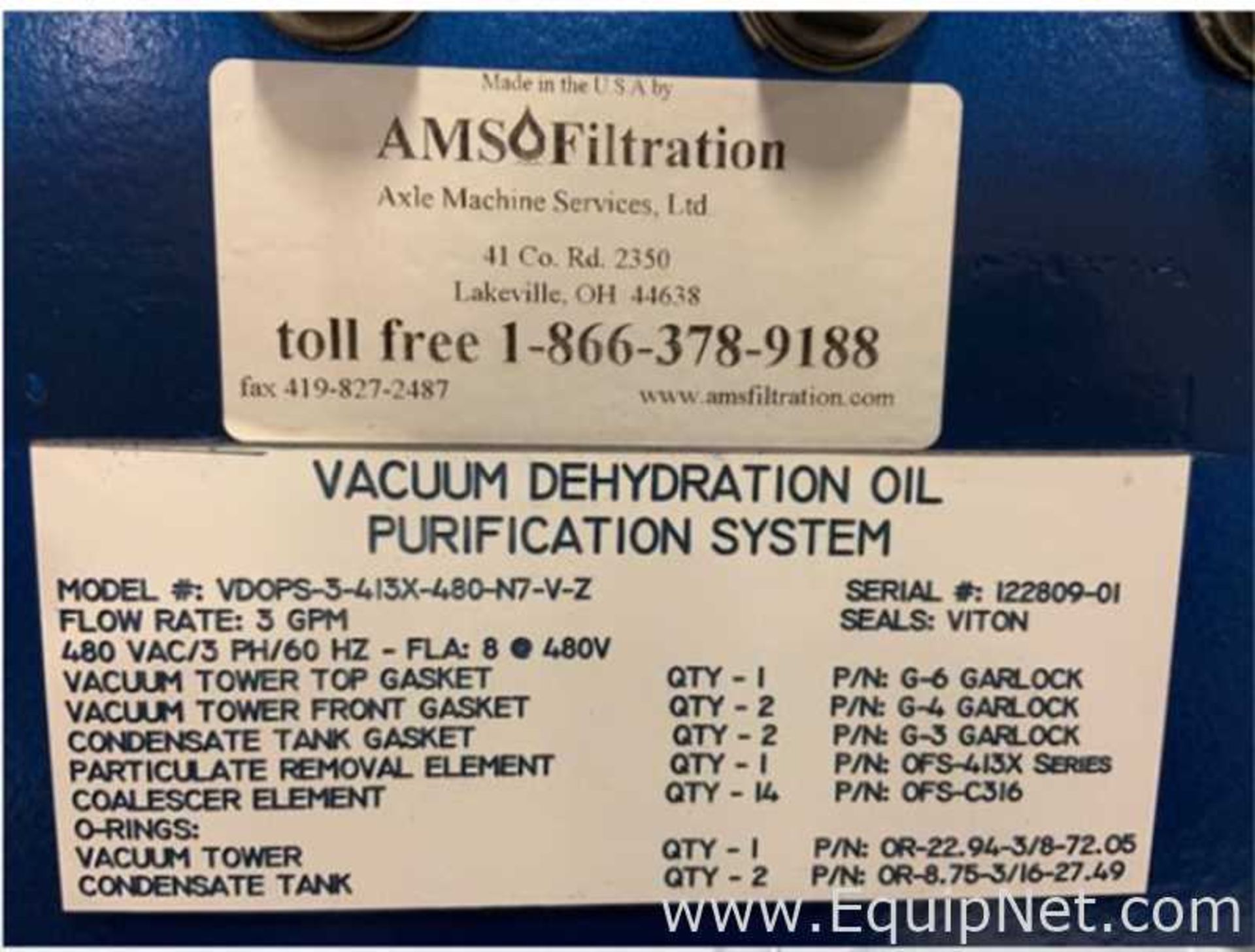 AMS VDOPS-3-413X-480-N7-V-Z Vacuum Dehydration Oil Purification System - Image 2 of 4