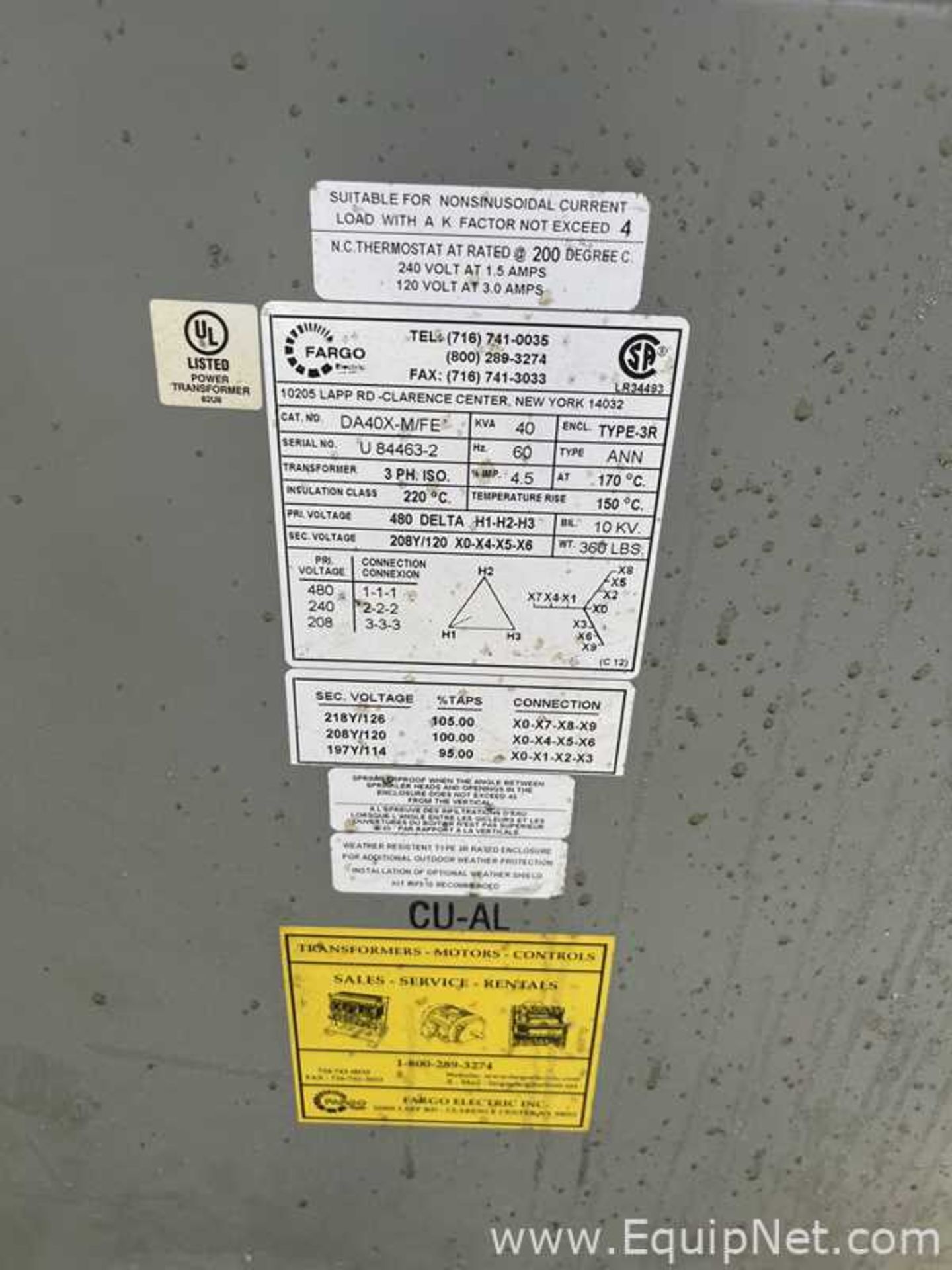 Fargo Electric DA40X-M-FE Transformer - Image 2 of 2