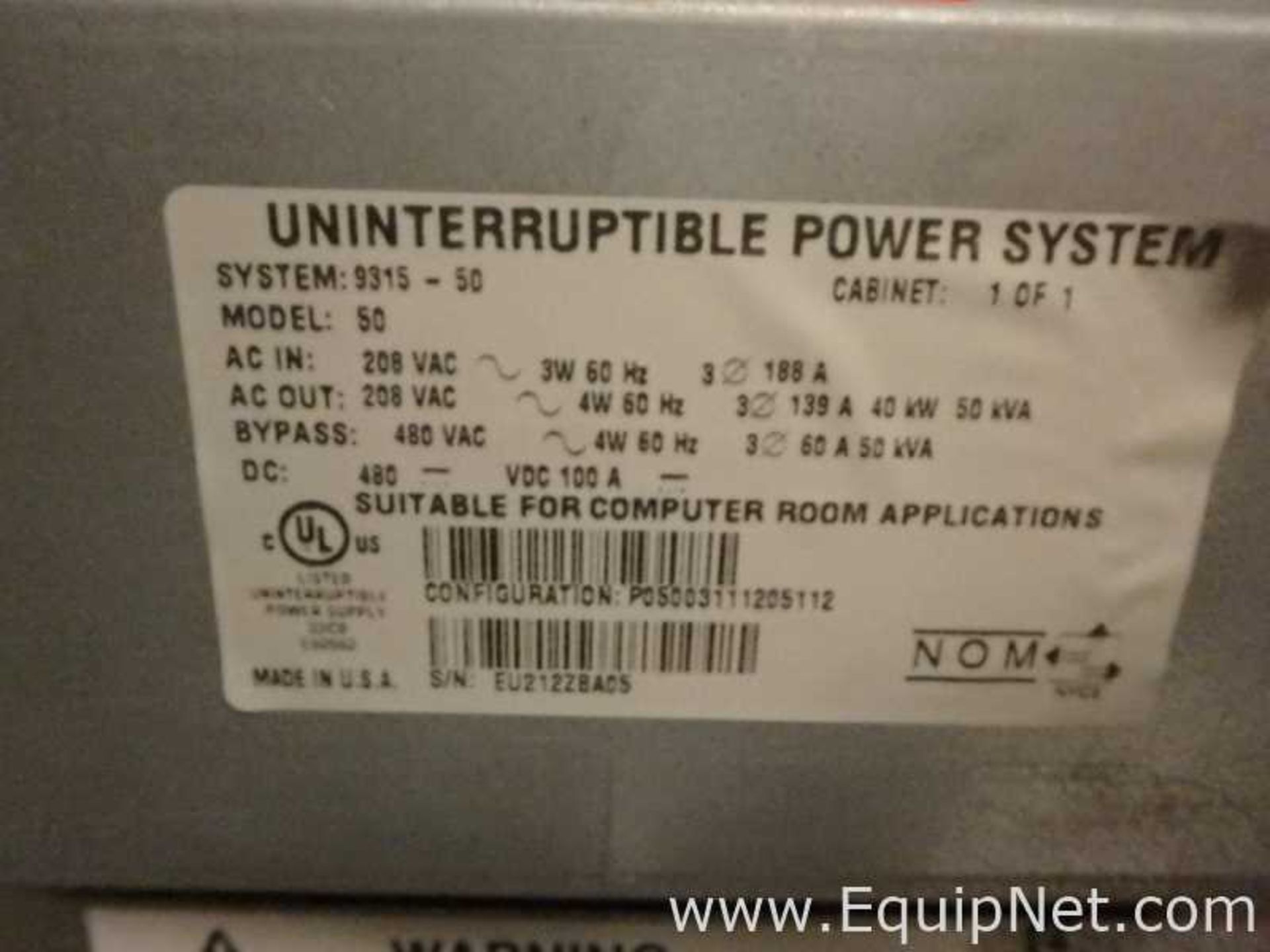 Powerware 9315-50 Uninterruptible Power System 50KVA-40Kw - Image 6 of 12