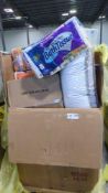 big store in a box, pillow, toilet paper, protein pure, feminine pads, fiber, spoons, Downy unstoppa