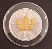 2022 5 Dollar 1 oz Silver Maple leaf with gold leaf