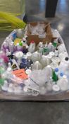 pallet of cleaning supplies, chemicals and other items