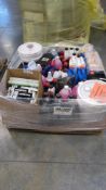pallet of cleaning supplies, detergents, chemicals and more