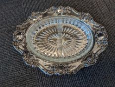 Antique Towle silver plated Oval Serving Tray w/ Glass Relish dish insert
