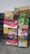 Big box store items: Organic Gerber treats, tide pods, bags of candy, gift baskets, clothing, coffee