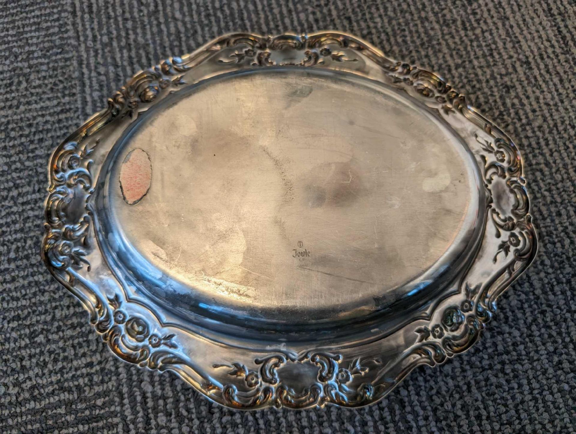 Antique Towle silver plated Oval Serving Tray w/ Glass Relish dish insert - Image 6 of 6