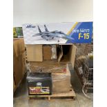 Truck box, misc furniture,cubby organizer, Dyson v15 detect, watercooler, chair, F-15 Model