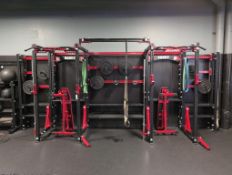 Three station sorenex weight setup. Play benches, straps, rubber band straps, dumbbell racks and mor
