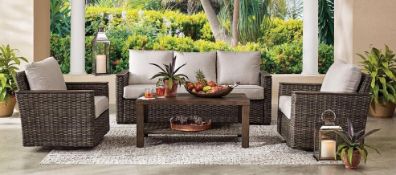 Santa Monica four-piece seating set complete and two-tone gray medium brown console