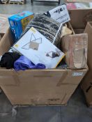GL- Bedding, towels, paper food containers, Vtech toy, rolled mats, books, umpire gear, fleece blank
