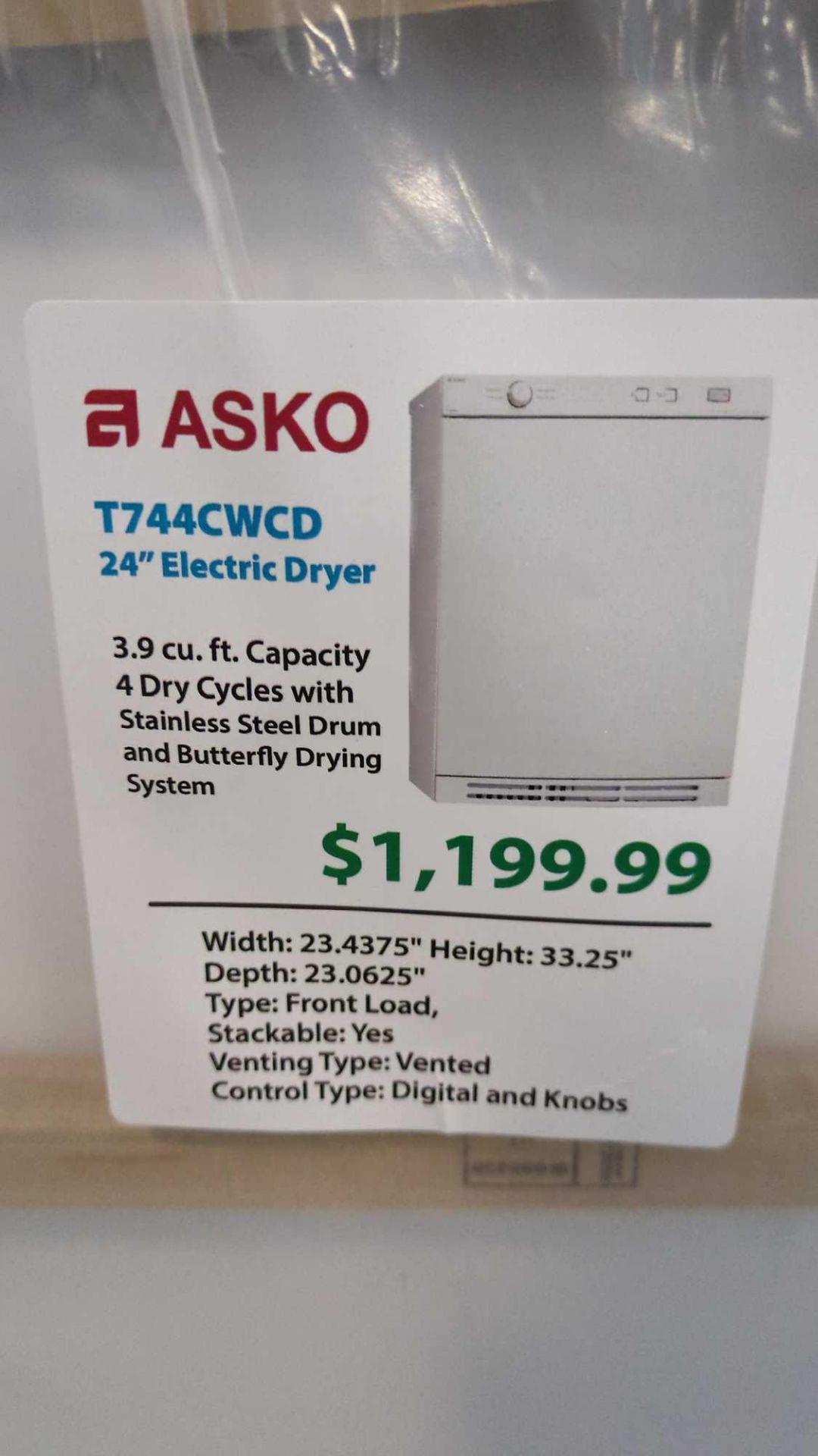 ASKO 24-in electric dryer - Image 2 of 3