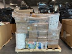 Pallet- Polly roll, EMist Disinfection, intex pool, vinylworks canada, dishware crate, bumper part,