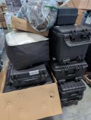 pallet of waterproof travel cases. multiple sizes, comforter and more