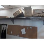 Approx 9' stainless steel shelf and cork boards