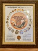 US 20th Century Coin Set Framed 25 Coins In A Frame 1901-1972, Vintage