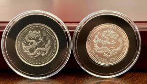 2- 2024 Samoa Year of the Dragon 1/2 oz silver coins, one antiqued, proof-like coins