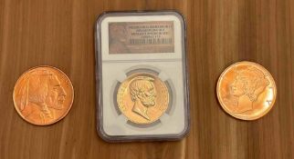 Presidential Series Bronze Abrham Lincoln Brillant Uncirculated NGC and two copper rounds