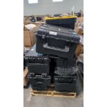 pallet of multiple sizes of waterproof travel cases and storage bins