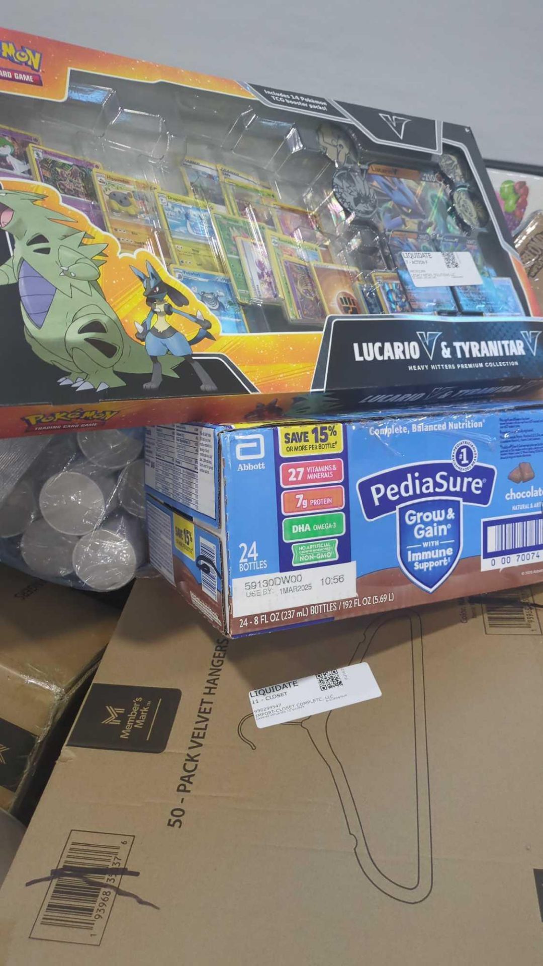 Gl- Big box store in a box, blow pops, pediasure, Dog food, Pokemon cars, tortilla, cups, hangers, N - Image 2 of 7