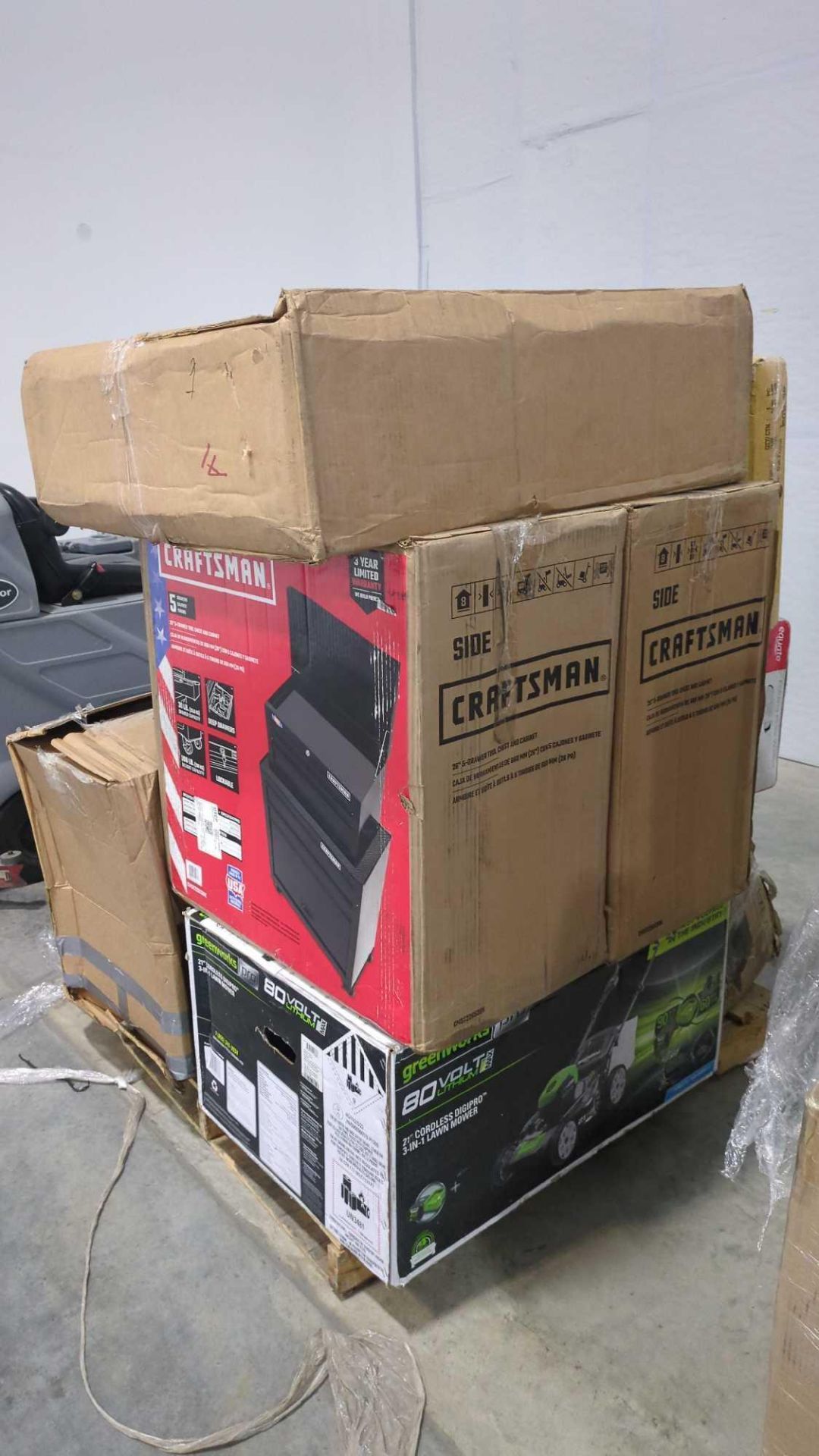 (2) Craftsman 5 drawer, greenworks 21" cordless mower, char griller pro deluxe XL, folding knee, wal - Image 6 of 6