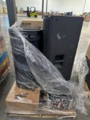Speakers, Lenvo ThinkVision P27h-10, Samsung curved monitor, bagboy 7-750 golf covers, secret lab ar