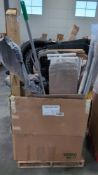 Car parts, talls, ironing boards, tubing, chair, brooms, dolly and more