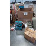 Makita angle grinders, Zelda collectors boxes, microwave, Mario kart boxes, NFL sticker and card col