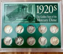 Dimes: 1920's The Golden Years of the Mercury Silver Dime, The Pioneers Frame Silver Mecury coins w/