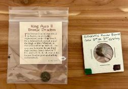Ancient Coins: Authentic Roman Bronze, King Ages 11 and King Azes II Bronze Drachm