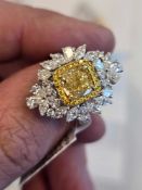 18K Two Tone Gold 3.83 ctw Natural Fancy Color & Colorless diamond Ring