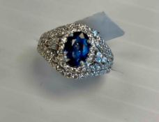 Platinum 2.54ctw Sapphire Corundum & 1.55ctw Diamond Ring
