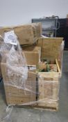 beverage refrigerators, blades in wood box, large bus cart,