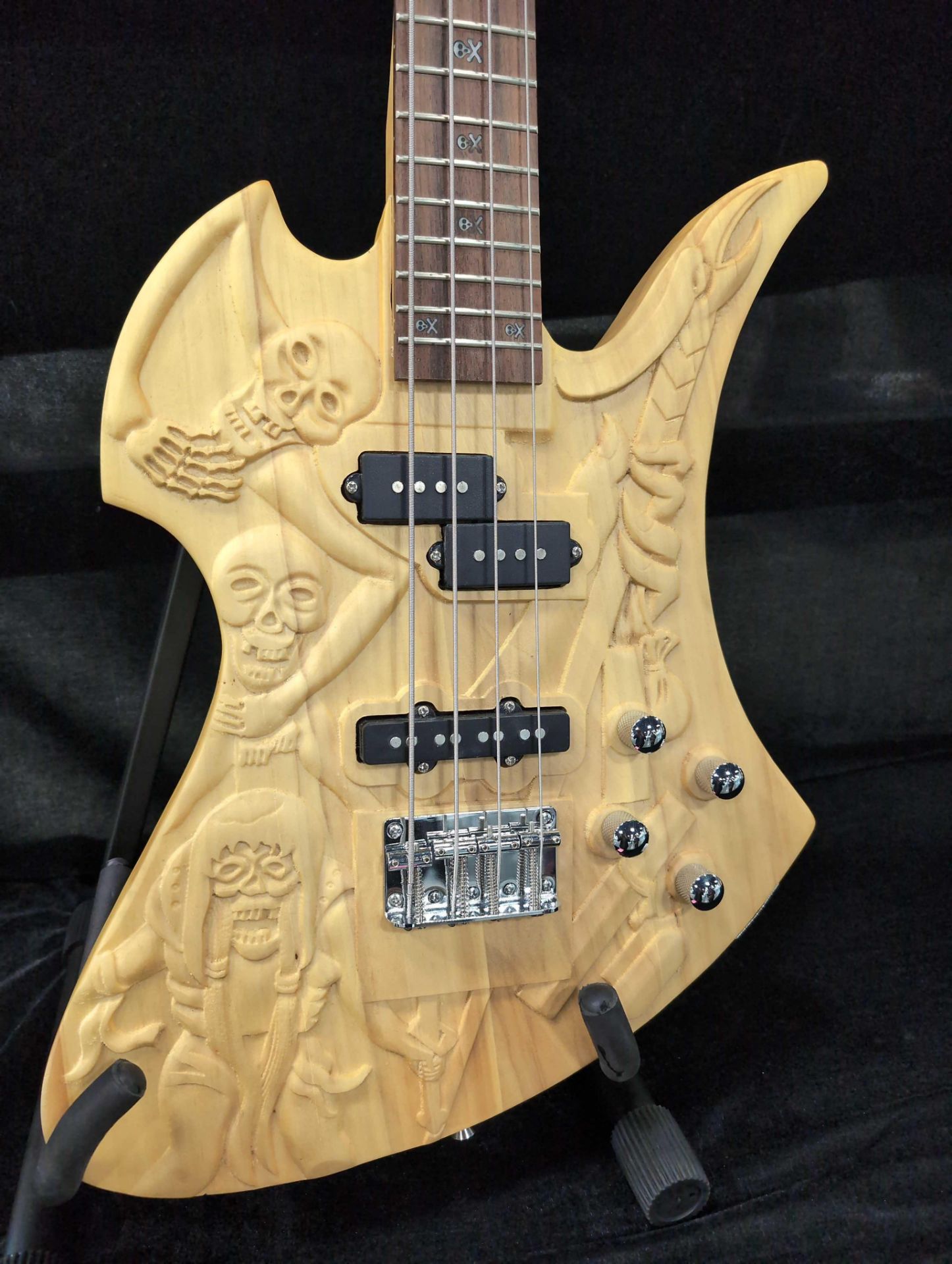 electric bass guitar with custom skull carvings - Image 2 of 6