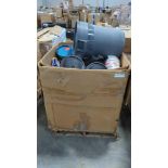 Misc liquids, garbage can, cleaning supplies, wasp spray, Lysol wipes and more
